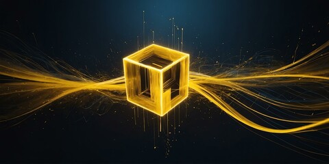 Wall Mural - d pattern upward flow and yellow cube with speed of f background