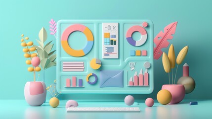 Aufkleber - 3D computer with colorful charts and graphics.