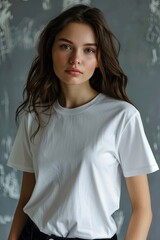 White tshirt mockup on woman model created with Generative AI