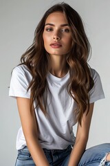 White tshirt mockup on woman model created with Generative AI