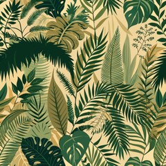Wall Mural - seamless pattern of lush foliage and ferns, bringing a natural and earthy vibe, generative ai