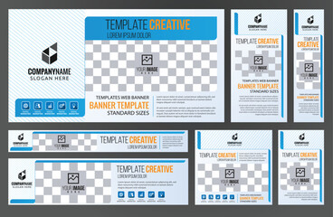 Set of Blue social media, Web banners templates, Coverpage Standard sizes with space. Vector illustration