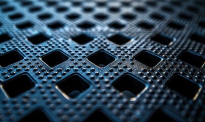 Wall Mural - Close-up of a black rubber mat with  holes. AI.