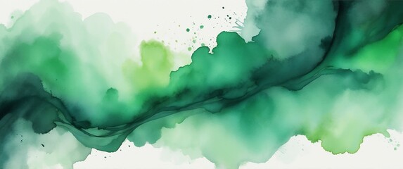 Sticker - dark to light green gradient watercolor abstract background banner design