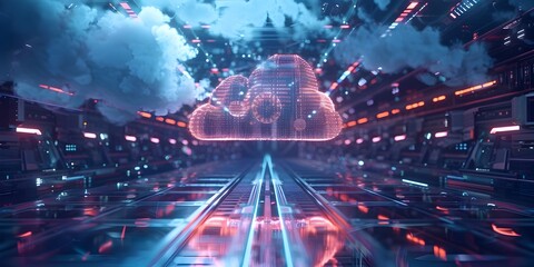 Wall Mural - futuristic holographic cloud display with advanced digital technology concept