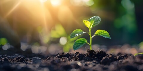 Canvas Print - Young Plant Sprouting Through Soil Embracing New Beginning Concept with Copy Space