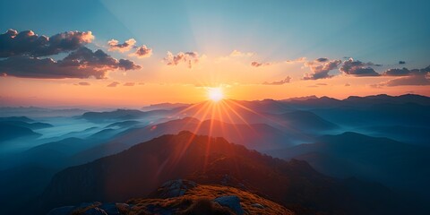 Poster - Captivating Sunrise From Majestic Mountain Peak Embracing New Beginnings