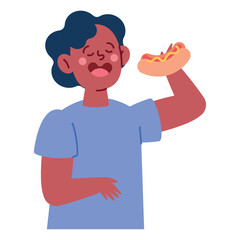 Poster - young man eating hot dog