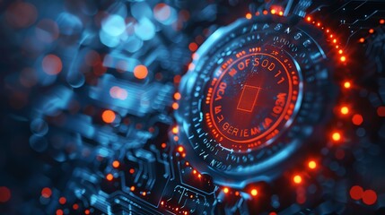 Futuristic technology concept with glowing circuits and abstract digital data.