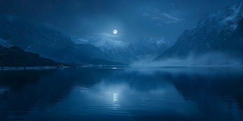 Canvas Print - Moonlit Mountain Lake Landscape in Serene Wilderness