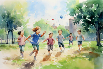 Poster - Children joyfully running outdoors