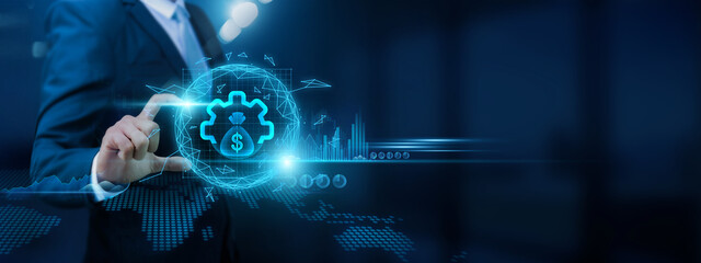 Wall Mural - Asset manager analyzing asset-management business data graph, optimizing portfolios and calculating investment data for asset-management growth target and risk assessment.