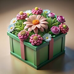 Poster - gift box with flowers