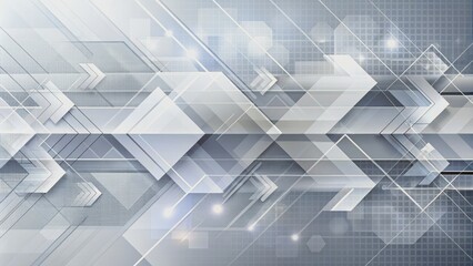 Modern abstract geometric vector background featuring white and grey arrows in a dynamic composition, ideal for technology and innovation-themed banner designs.