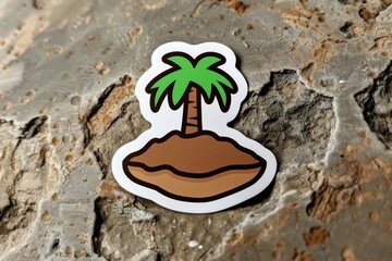 Sticker - Minimalist tropical island with a palm tree in a modern playful illustration