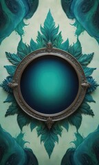 Poster - Ornate Round Frame with Green Floral Design