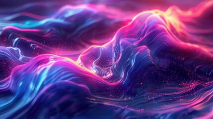 Wall Mural - Dynamic, flowing abstract waves in vibrant purple, pink, and blue hues, creating a mesmerizing and energetic visual effect.