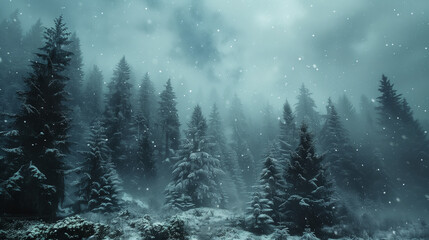 Canvas Print - Winter's Grip: Snowstorm in Forest, Whirling White Flakes Blanket the Silent Woods