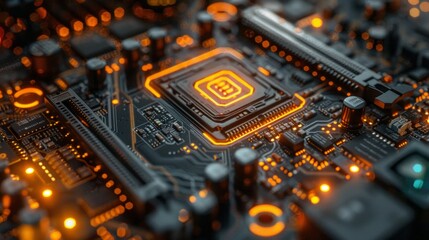 Detailed image of advanced technology texture, highlighting the intricate circuitry and chrome elements of a supercomputer, with high contrast AI Generative.