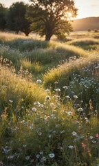 Poster - Summer Meadow with Wildflowers and Sunbeams.