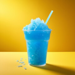 blue slushy on yellow background with copy space for text