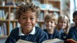© 楠 刘 - Diverse Primary School Children Reading Together in Classroom，Natural light illuminates the classroom, emphasizing the atmosphere of learning and diversity.