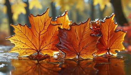 Wall Mural - Caramel Maple Leaves.