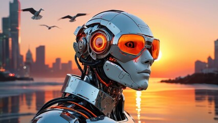 Poster - Futuristic Robot at Sunset.