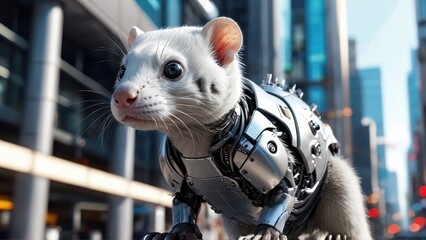 Canvas Print - Cyborg Ferret in the City.