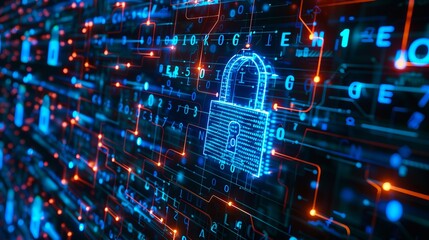 A digital padlock on a background of computer code.