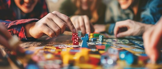 Mixed group of friends playing board games 