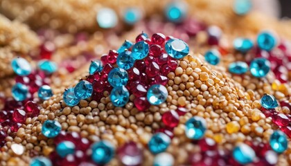 Wall Mural - Blue and Red Gems on a Tan Background.