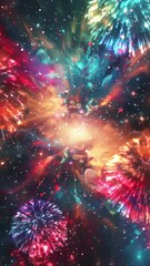 Wall Mural - colorful fireworks background with space seamless looping overlay 4k virtual video animation backgro