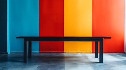 Sleek Black Table with Vibrant Colored Backdrop for Fashion Accessory Display