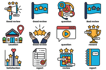 Canvas Print - Set of icons in line style in the concept About the business and reviews