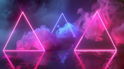 Sticker - Neon Triangles in a Smoky Scene