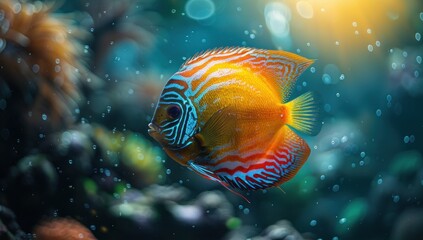 Wall Mural - Vibrant Discus Fish in Aquarium