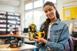 © CozyNessAI - Young happy college student holding her robotic toy in a robotics classroom at school. Students build electric toys and robots. Science and Technology in Education.