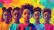 © Akash Tholiya - Dramatic Illustration of African American children with colorful background elements.