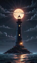 Wall Mural - Lighthouse under the moon.