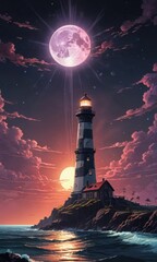 Sticker - Lighthouse Under a Pink Moon.