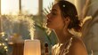 © Lakkhana - A woman practicing aromatherapy with essential oils, inhaling the calming scents in a peaceful room