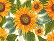 © Sinechana - 5. A lovely set of flower backgrounds with sunflowers and leaves, each illustration presenting detailed and colorful floral elements, perfect for adding a touch of nature to various designs