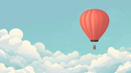 Wall Mural - A clear blue sky with a single hot air balloon floating peacefully.