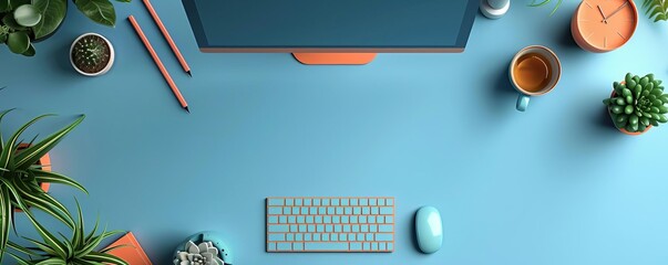 Future of control solutions, flat design, top view, development theme, 3D render, Triadic Color Scheme