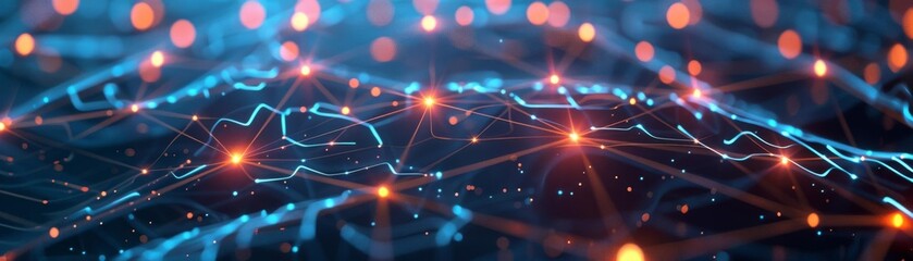 Future of network structures, flat design, top view, data theme, 3D render, Triadic Color Scheme