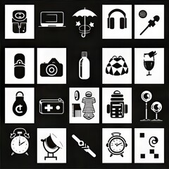 Poster - Black and white travel and leisure icons