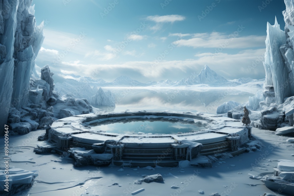 round ice podium. cold background, product display. an empty space for ...
