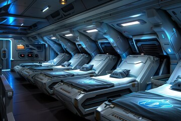 Sticker - Futuristic Medical Bay with Advanced Equipment Sci Fi Hospital Setting High Tech Healthcare Environment