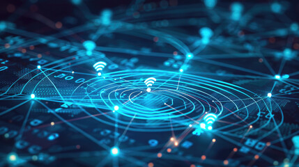 Abstract Wireless Network Background with Prominent Wifi Symbol